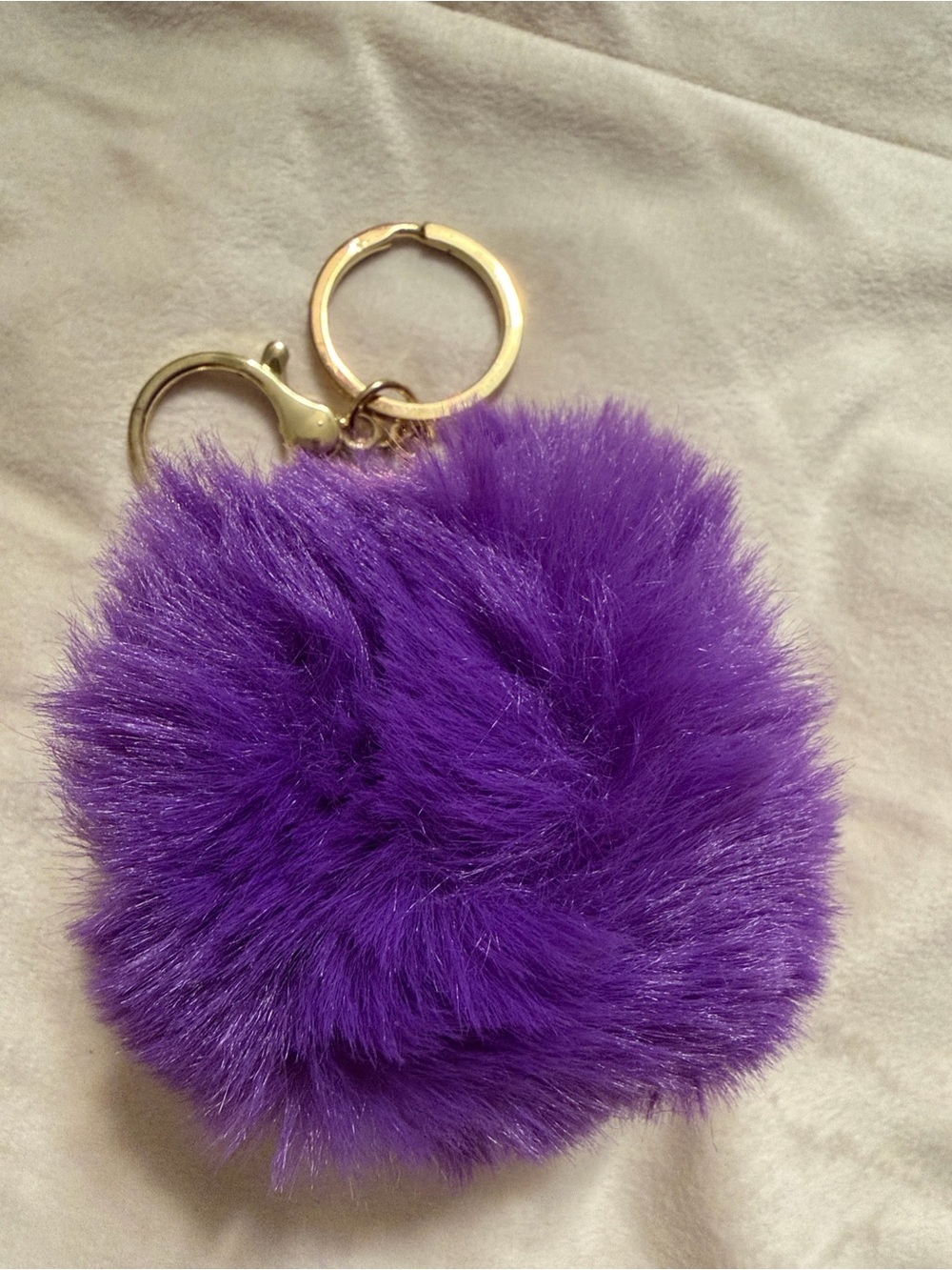 Purple Faux Fur Pom Pom Keychain with Gold Hardware